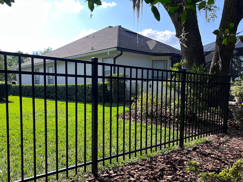 Black aluminum 3 rail fence in St. Augustine Florida
