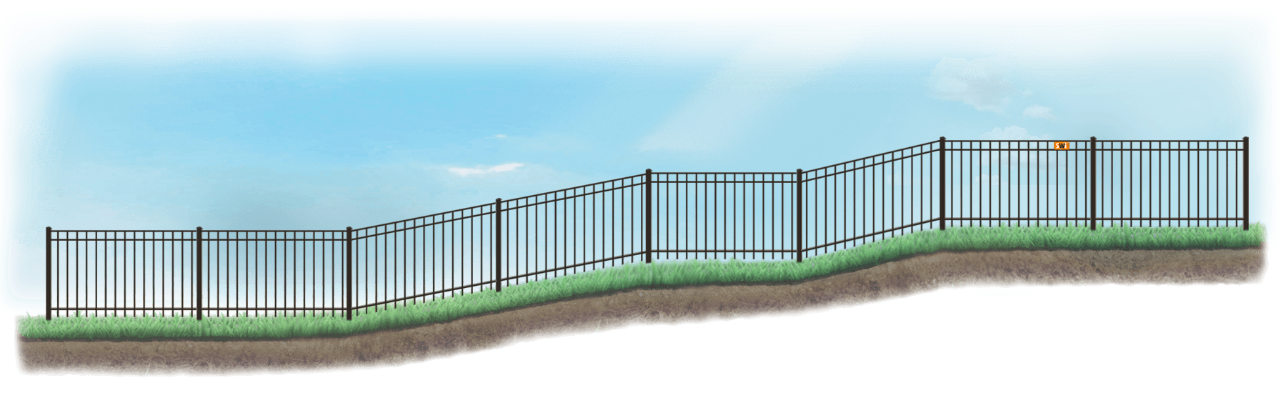 Racked fence on sloped ground in St. Augustine Florida