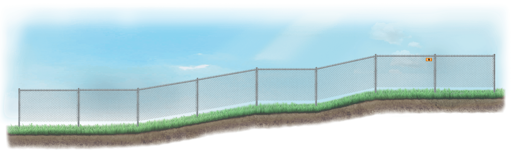 Racked fence on sloped ground in St. Augustine Florida