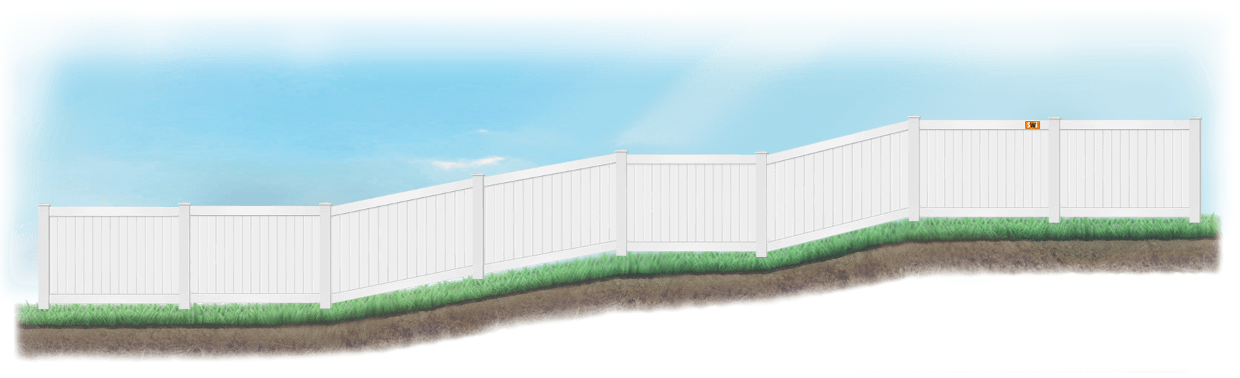 Racked fence on sloped ground in St. Augustine Florida