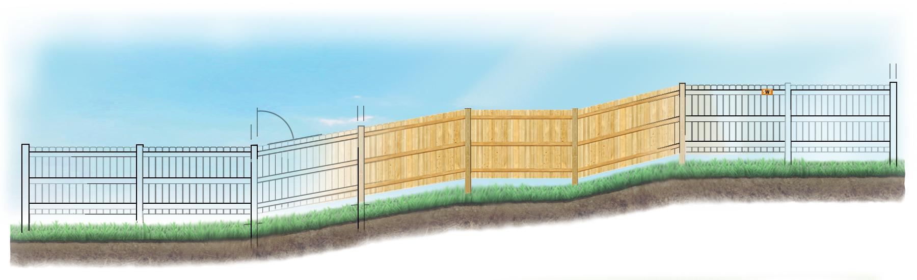 Custom fence design for uneven ground in St. Augustine Florida