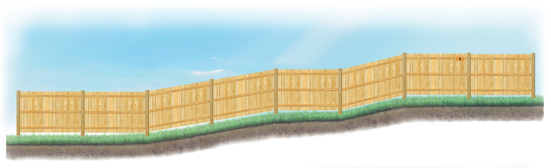 A stepped fence on sloped ground in St. Augustine Florida