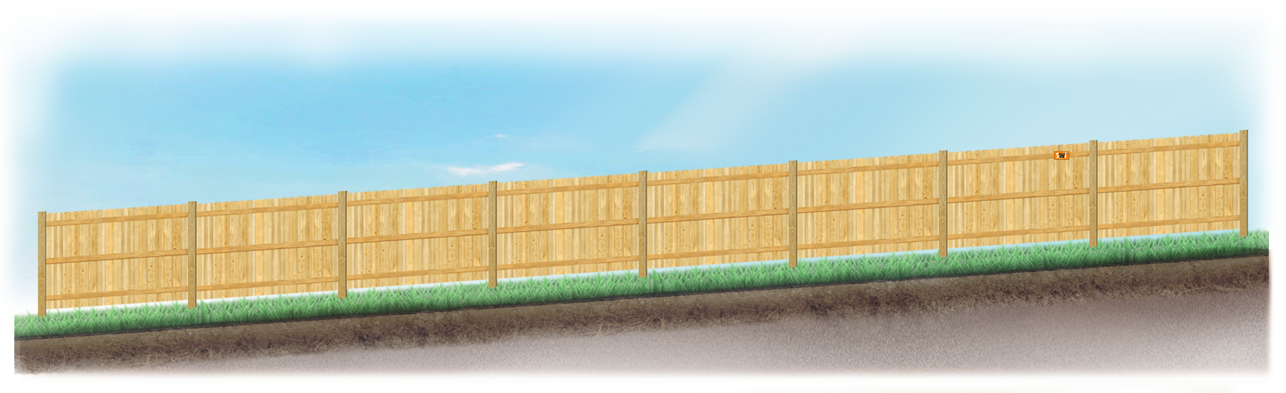 Racked fence on sloped ground in St. Augustine Florida