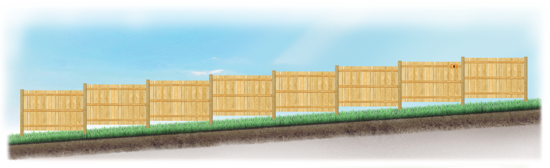A stepped fence on sloped ground in St. Augustine Florida
