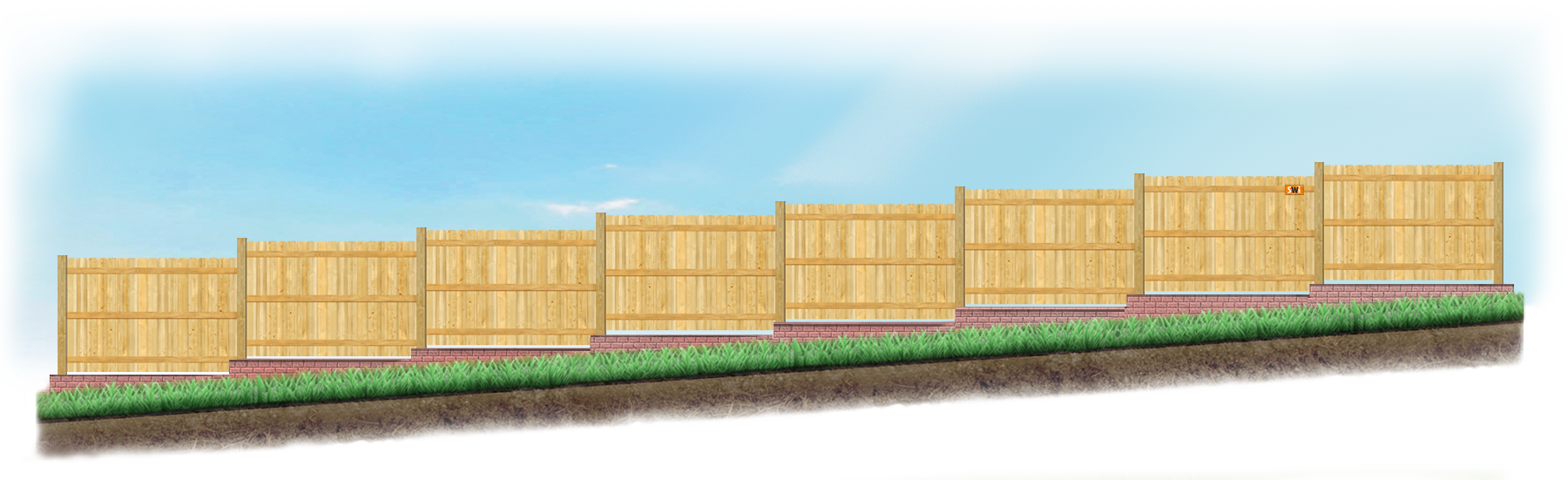 A stepped fence on sloped ground with a Retaining Wall in St. Augustine Florida
